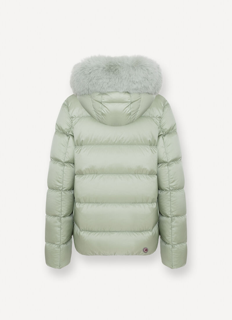 Down jacket with detachable faux fur hood