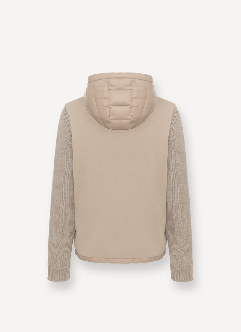 Hooded jacket with knit sleeves