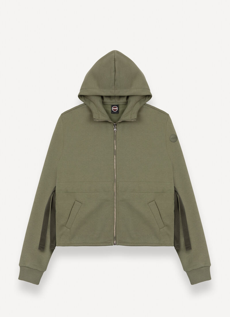 Full-zip sweatshirt with drawstring waist