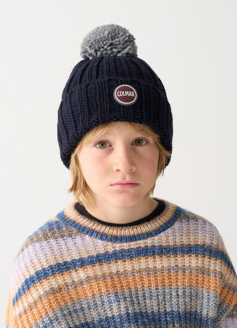 Unisex rib-knit hat with pom-pom