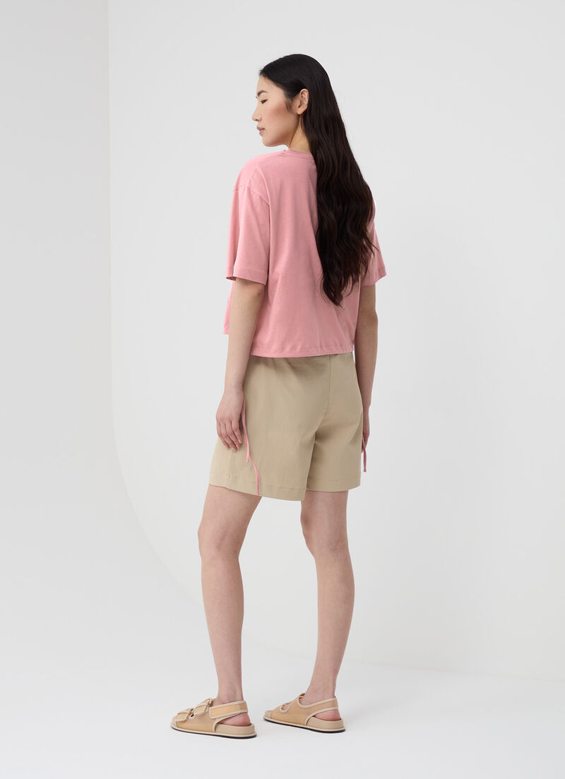 Cropped T-shirt with drawstring