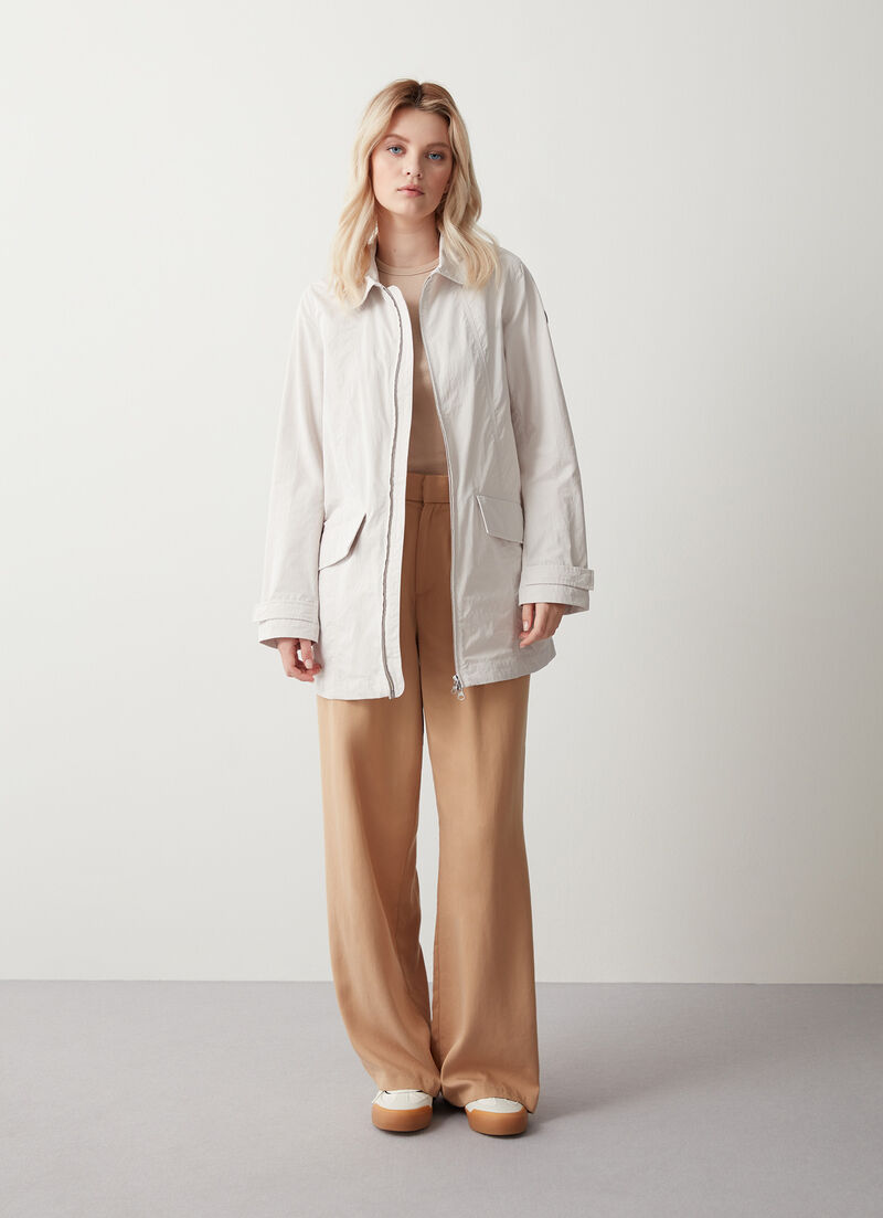 Long cotton-look fabric jacket