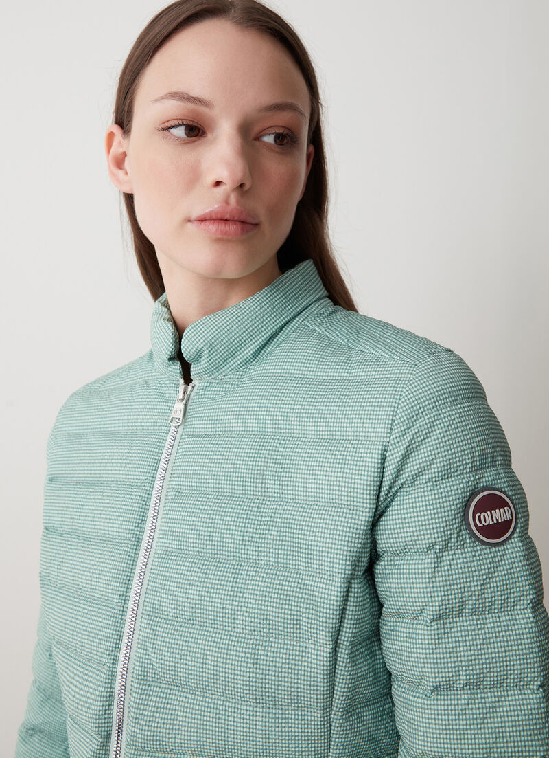 Vichy-print jacket with stand-up collar