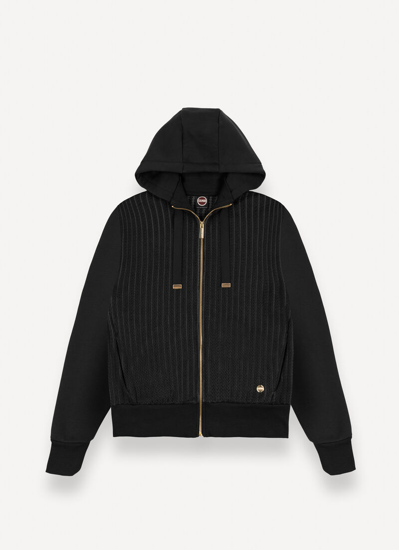 Cable-knit hooded sweatshirt