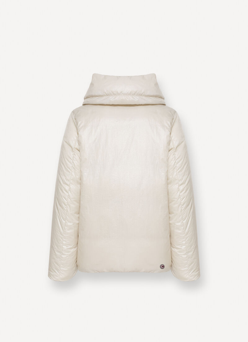 Marbled-effect down jacket with maxi-collar