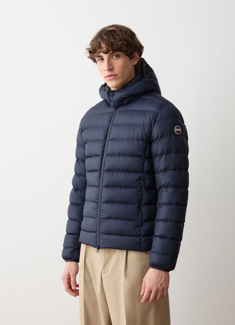 Sporty down jacket with detachable hood