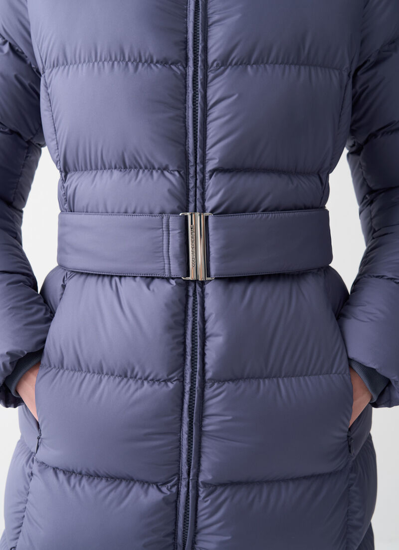 Long matte down jacket with belt