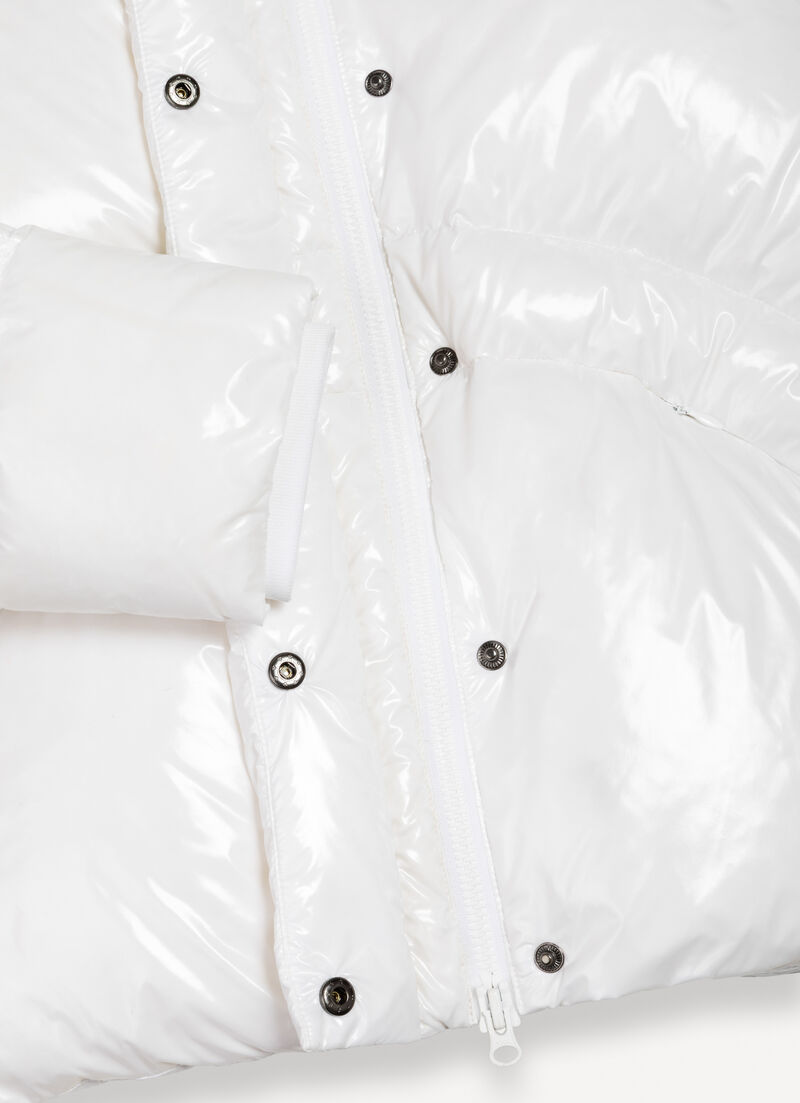 Glossy hooded down jacket