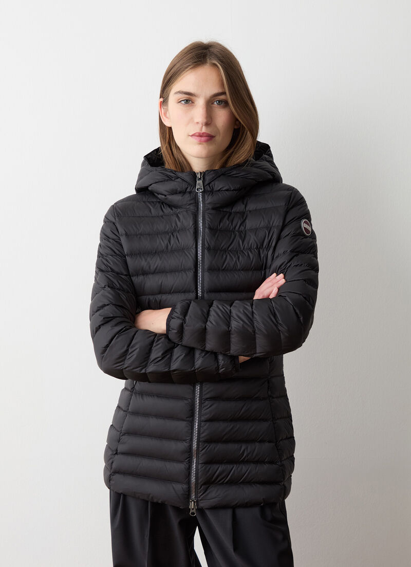 Fitted down jacket with hood