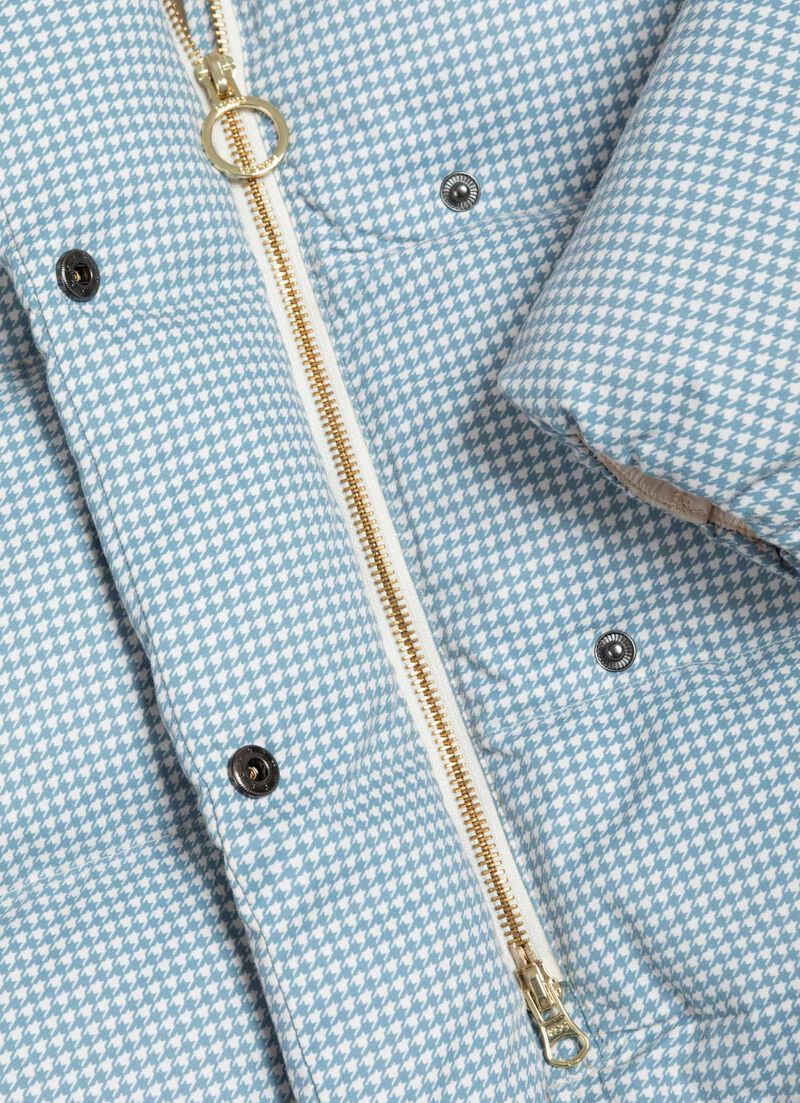 Houndstooth down jacket with maxi-hood