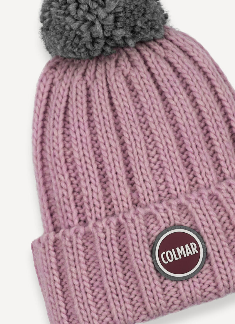 Unisex rib-knit hat with pom-pom