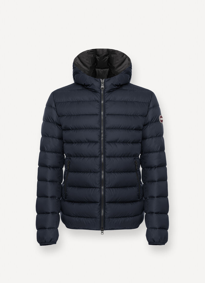 Sporty down jacket with fixed hood