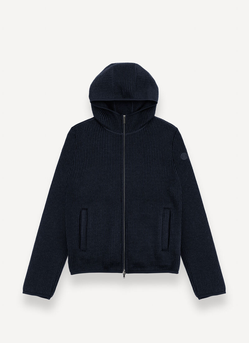 Rib-knit pullover with hood