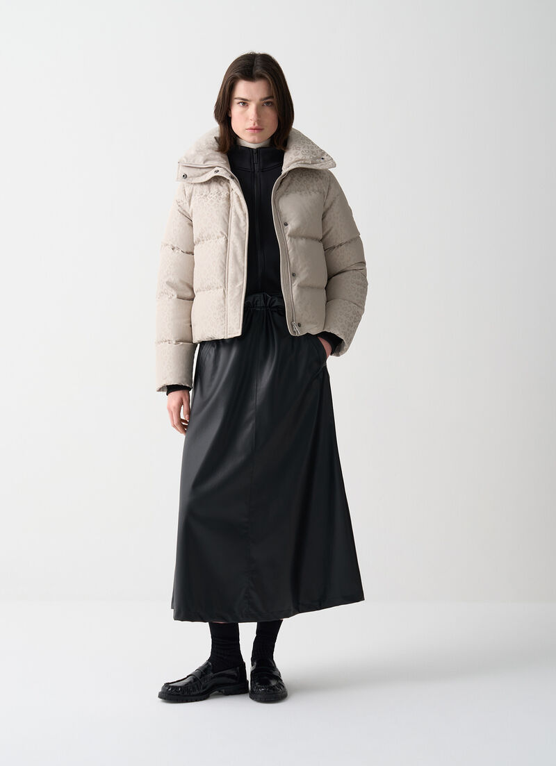 Animal-print down jacket with maxi-collar
