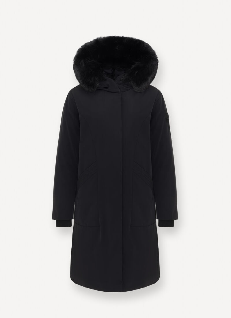 Long waterproof down jacket with fur