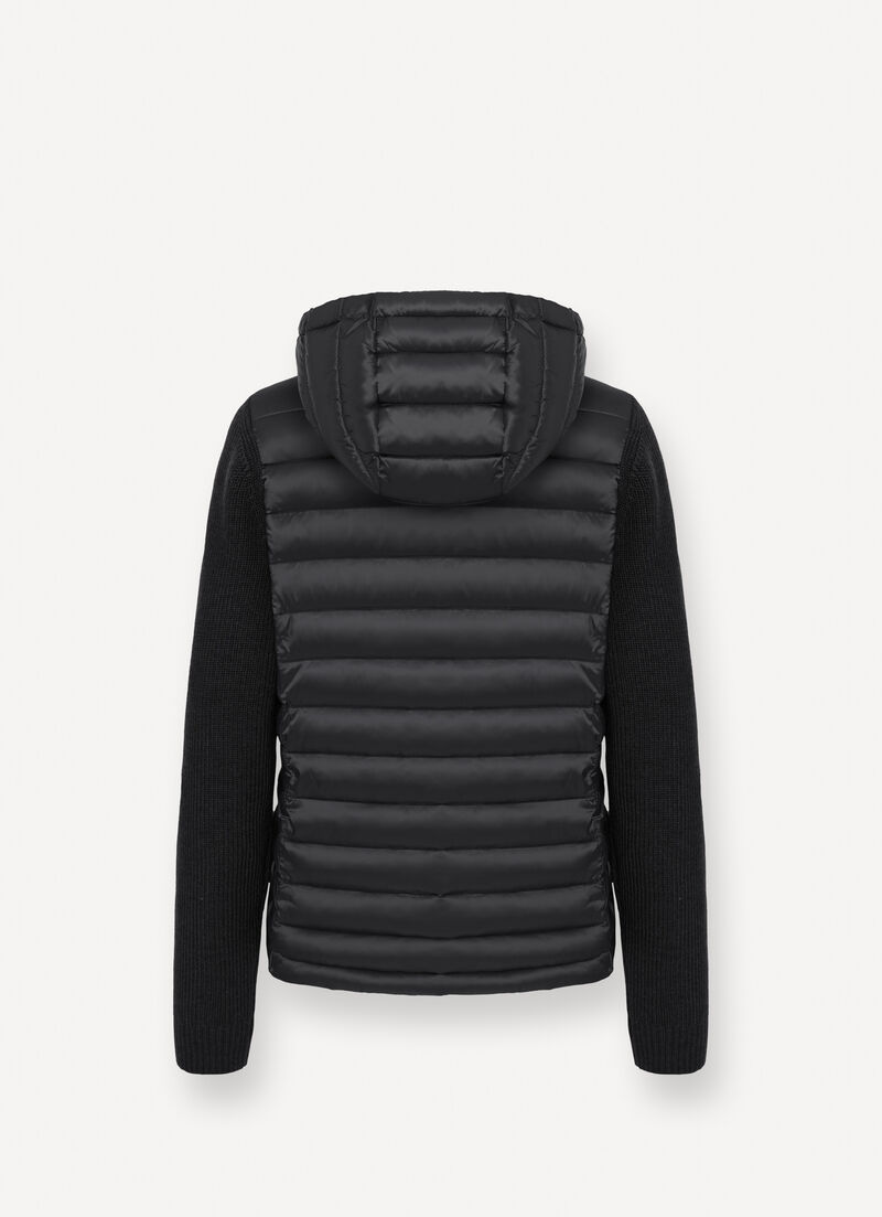 Hooded jacket with knit sleeves