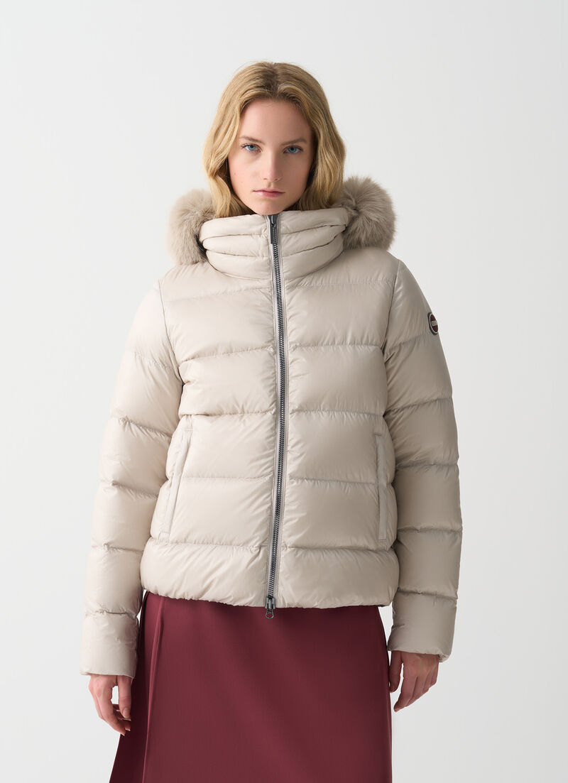 Turtle neck down jacket with faux fur