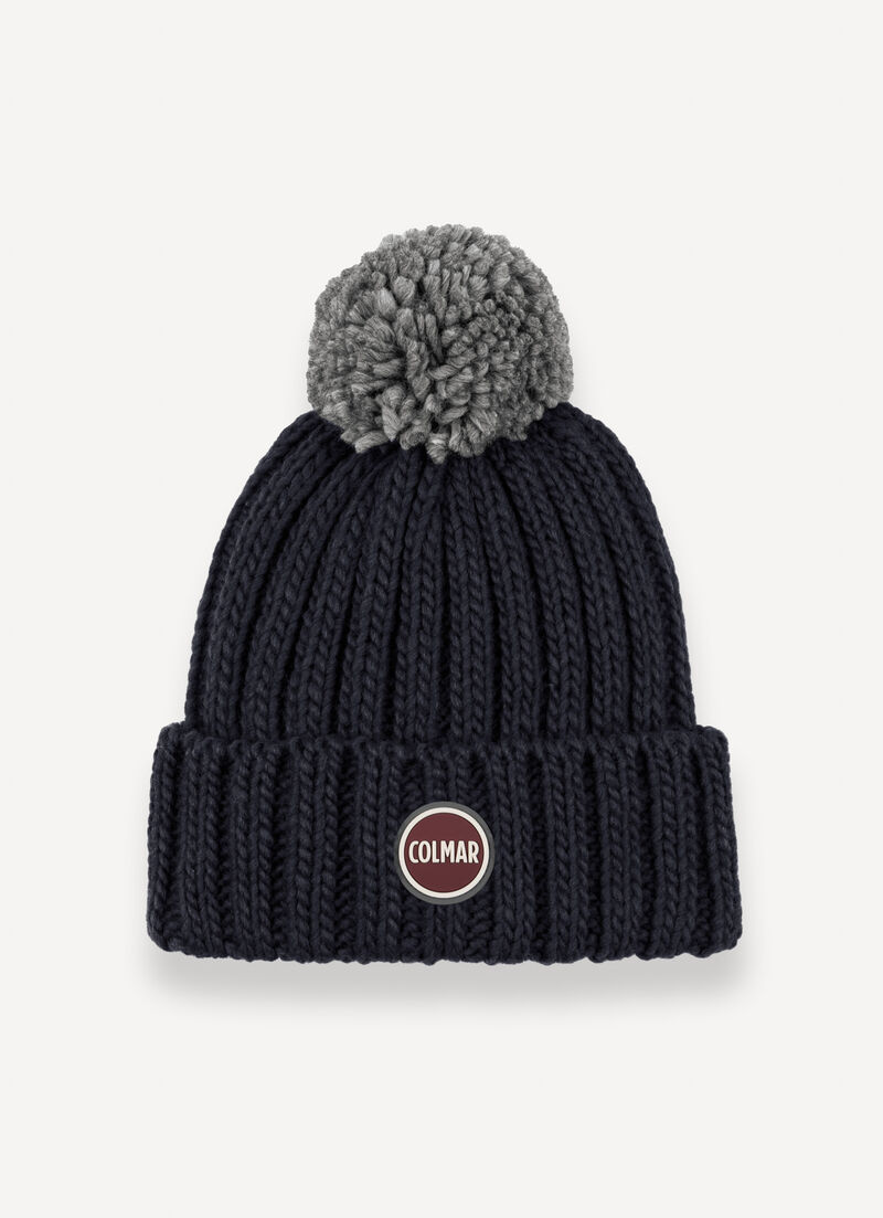 Unisex rib-knit hat with pom-pom