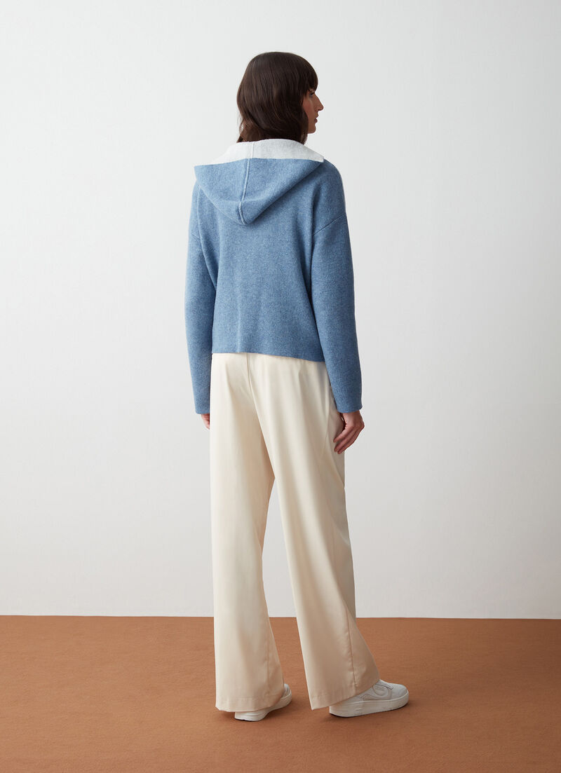Open two-tone wool baize cardigan