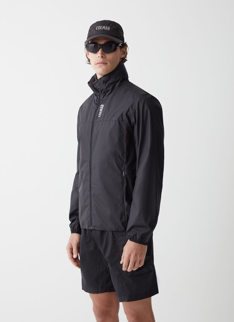 Unlined jacket with hood in the collar