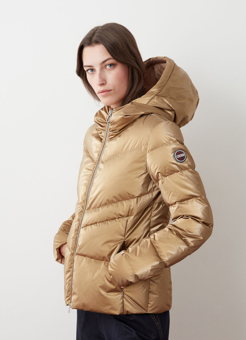 Metallic-effect gold down jacket