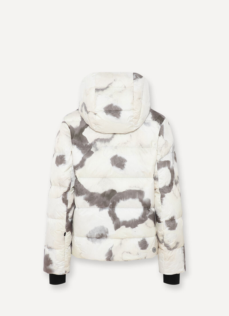 Extra-warm down ski jacket with watercolour print