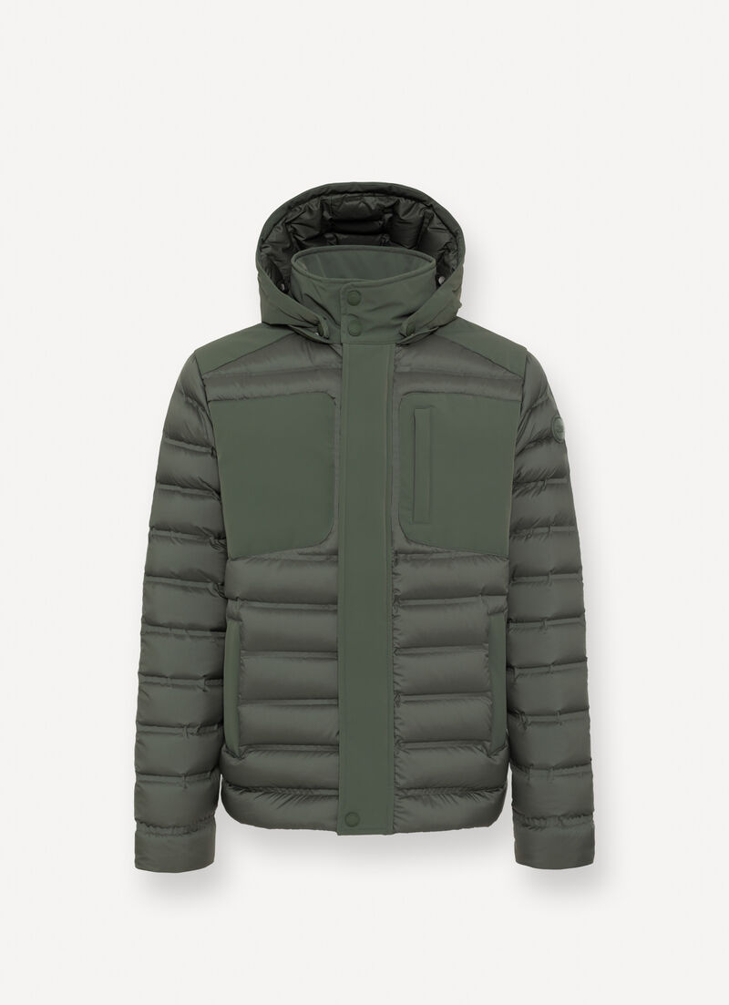 Seamless down jacket with removable hood