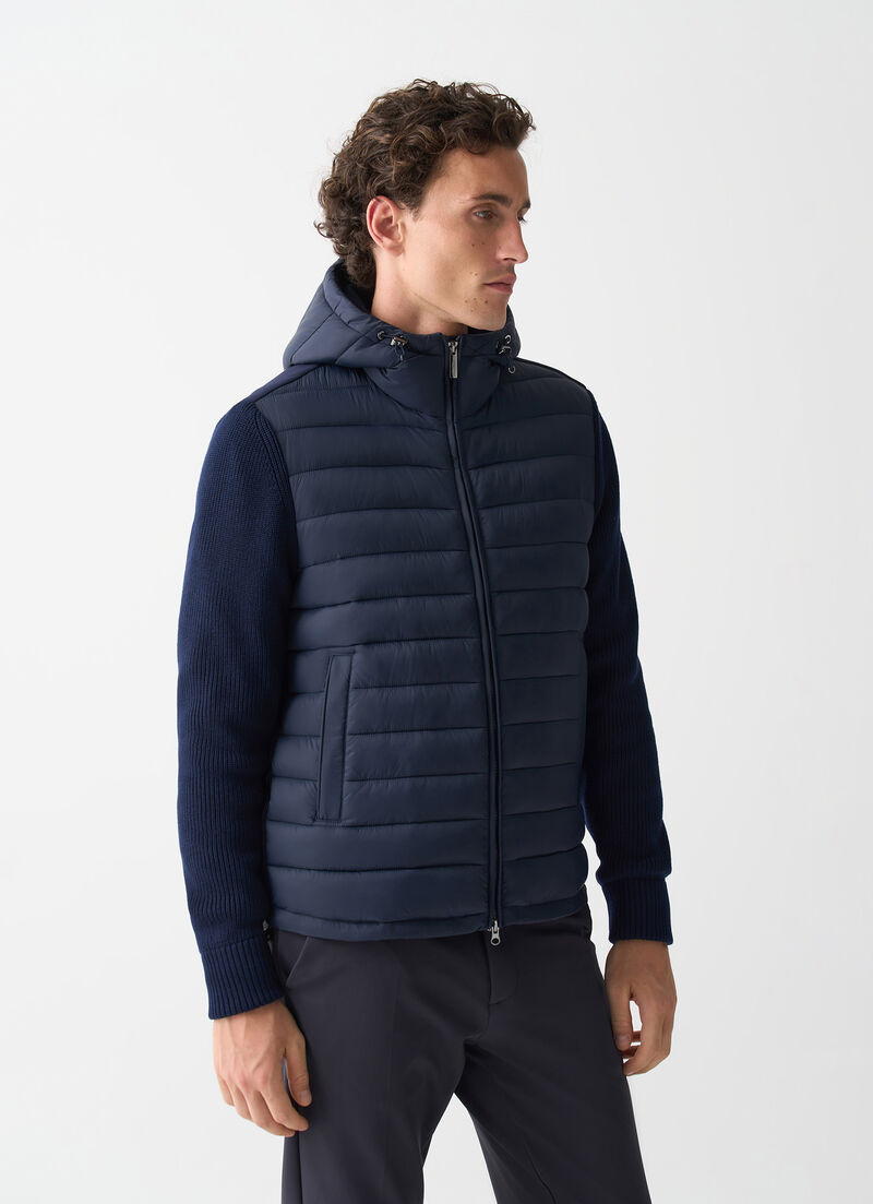 Hooded jacket with knit sleeves