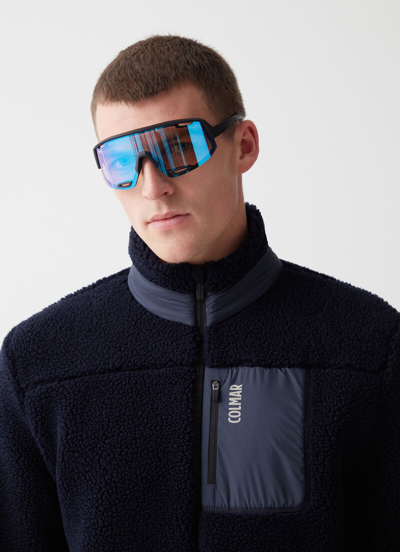 Full-zip sherpa-style knit sweatshirt