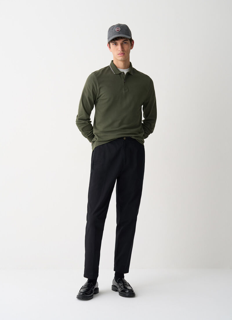 Long-sleeved tricolour polo shirt