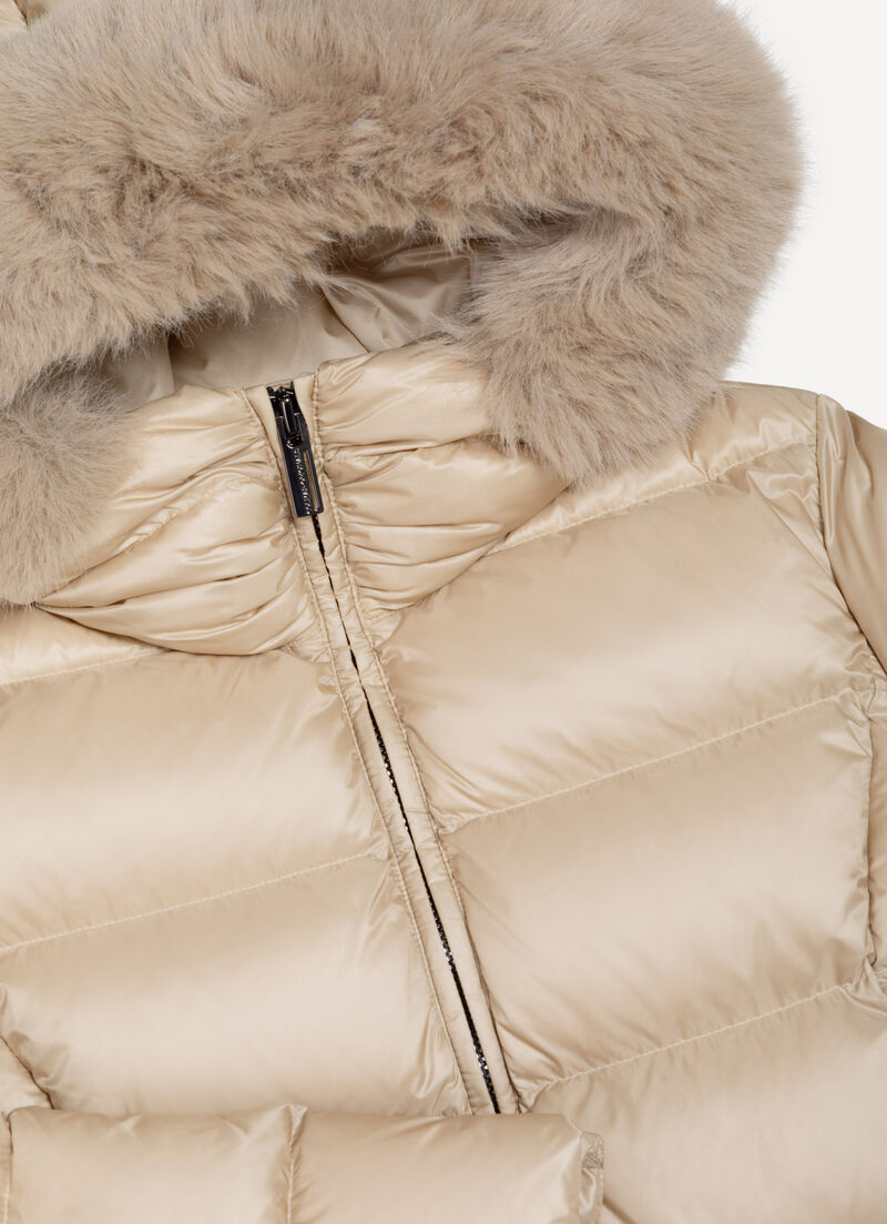 Long down jacket with faux fur