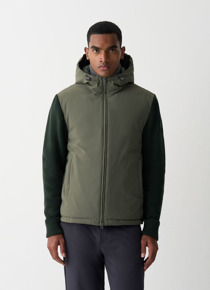 Padded jacket with knit sleeves
