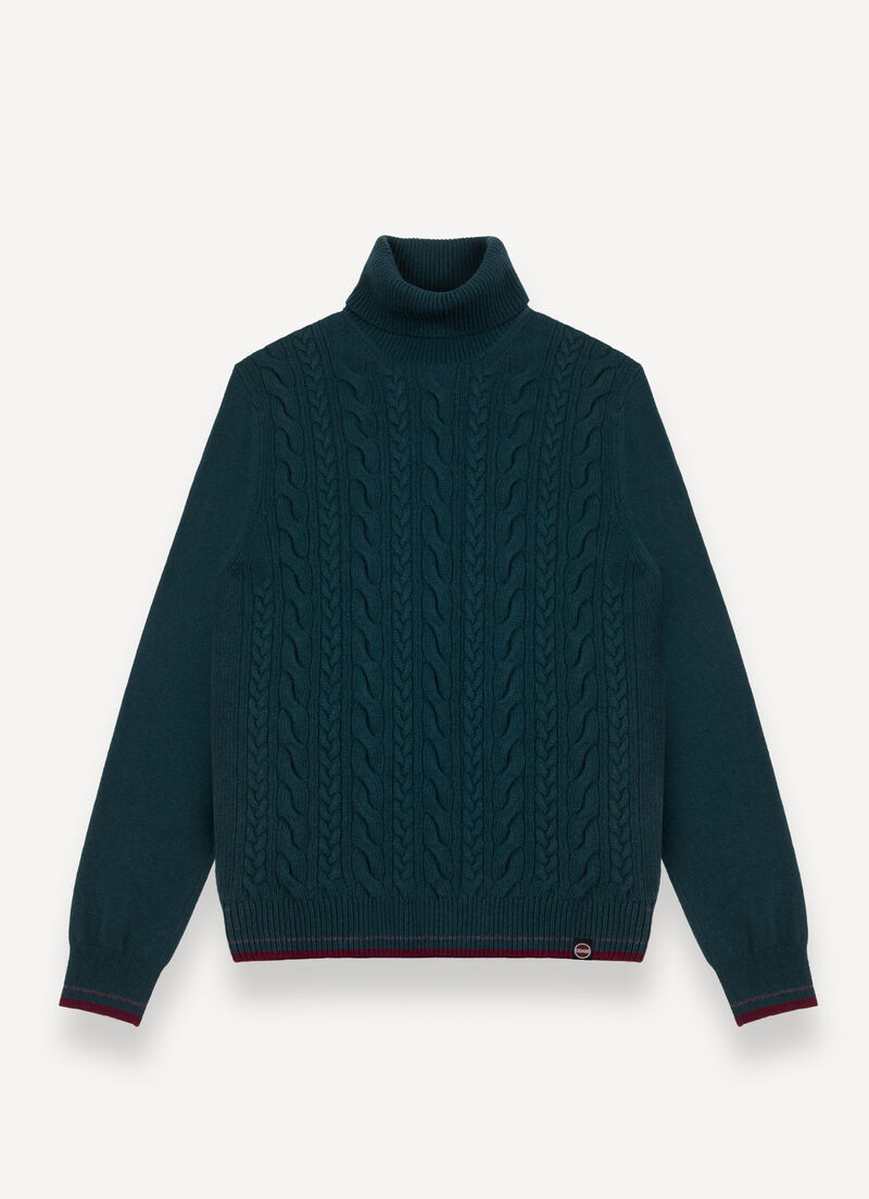 Wool cable-knit polo-neck
