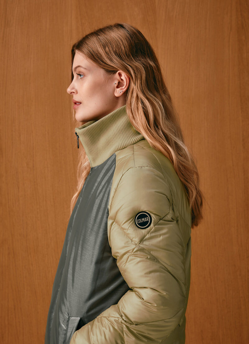 Long colour-block bomber jacket with diamond design