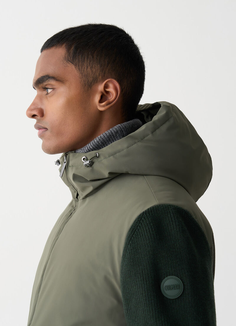 Padded jacket with knit sleeves