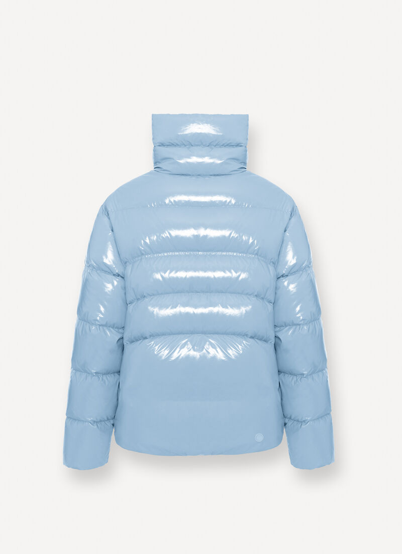 Glossy down jacket with high collar