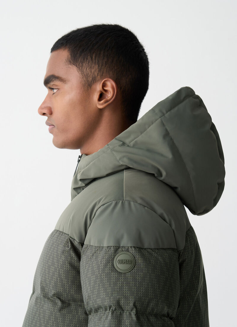 Down jacket with geometric print