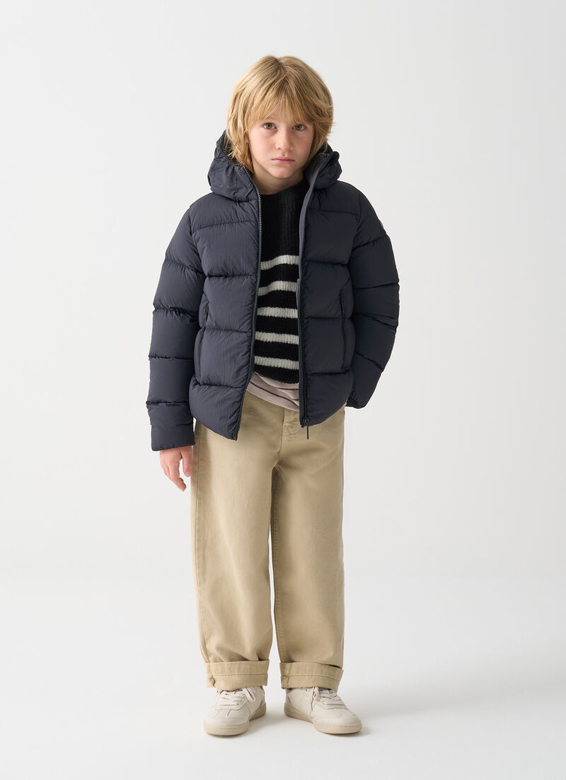 Puffy down jacket with hood