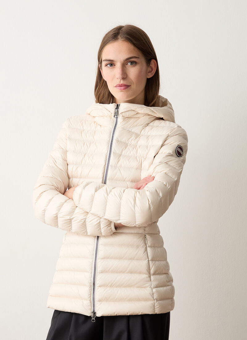 Fitted down jacket with hood