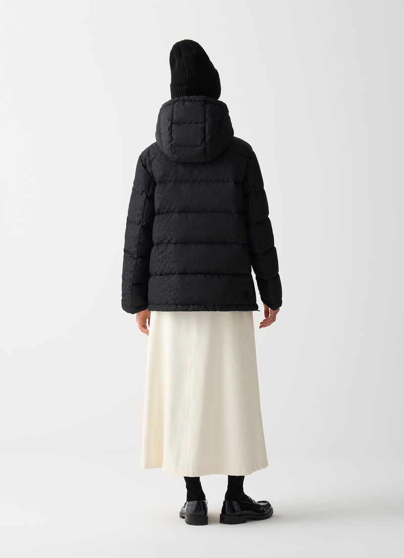 Animal-print hooded down jacket