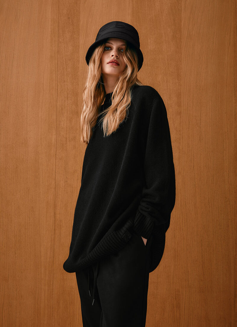 Wool-blend crew-neck maxi-jumper