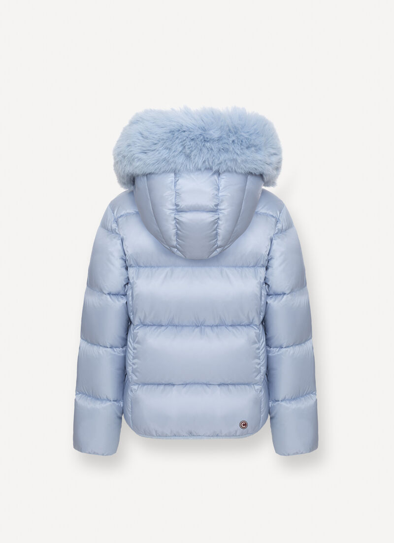 Glossy down jacket with fur