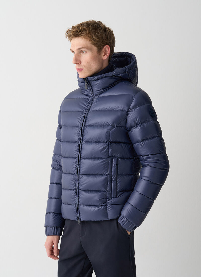 Glossy hooded down jacket