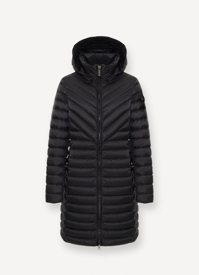 Long lightweight down jacket with hood