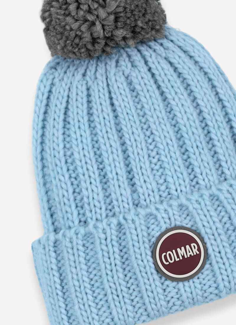 Unisex rib-knit hat with pom-pom