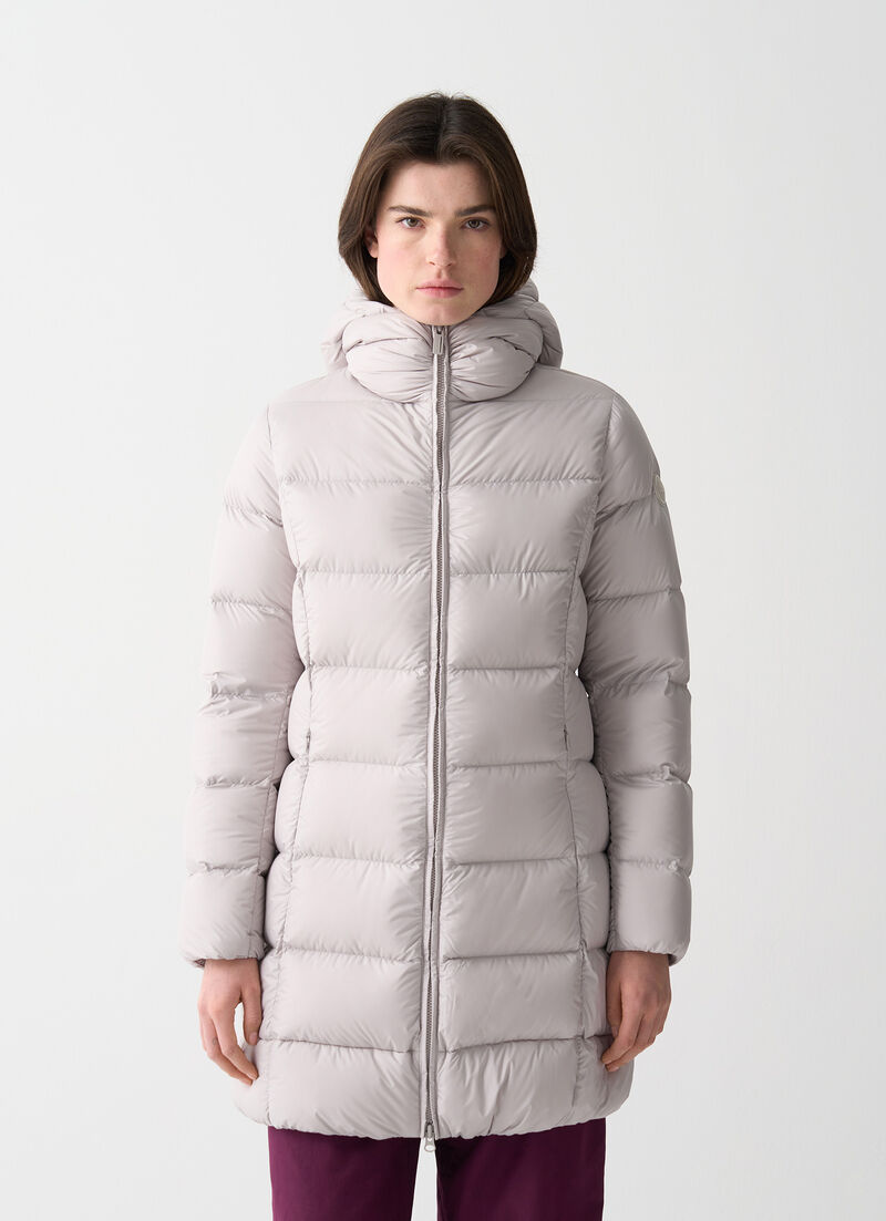 Long matte down jacket with hood