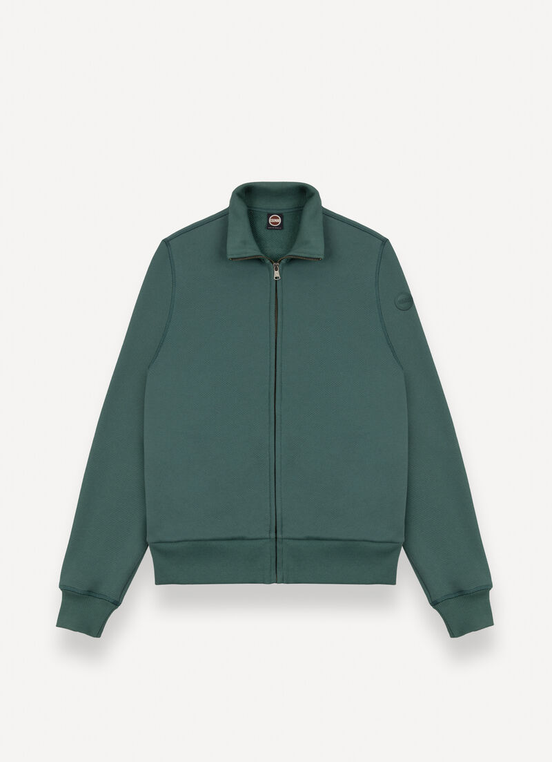 Diagonal-weave sweatshirt with zip