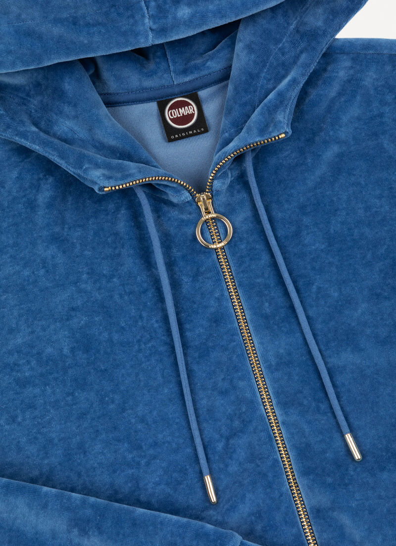 Velvet sweatshirt with zip