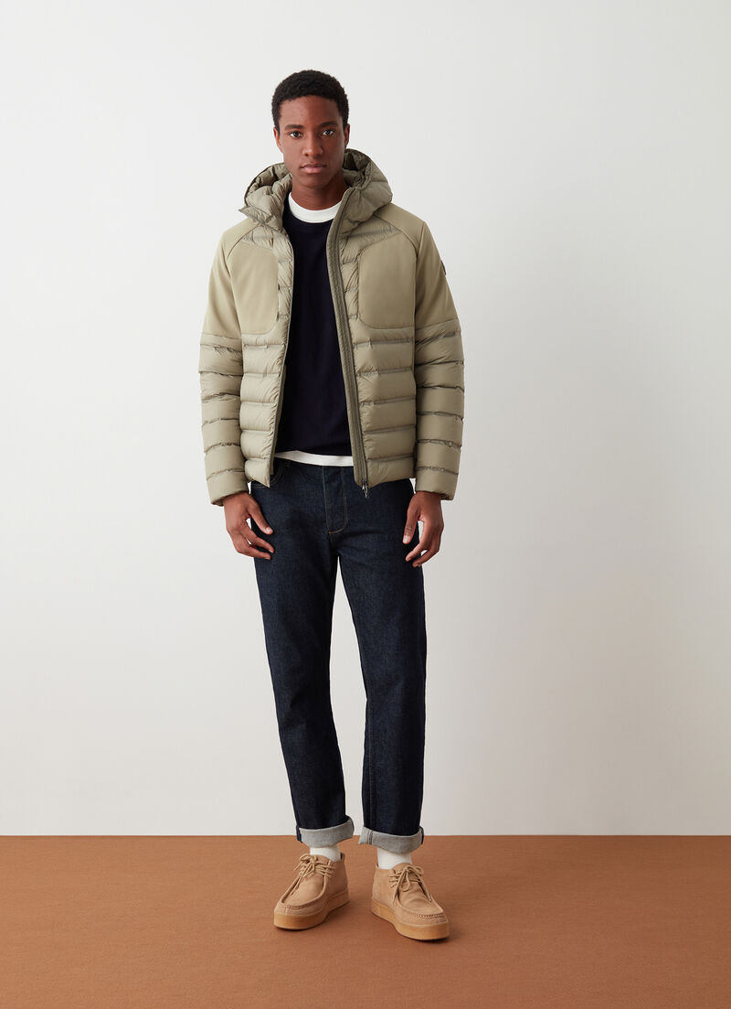 Sporty neoprene and nylon down jacket