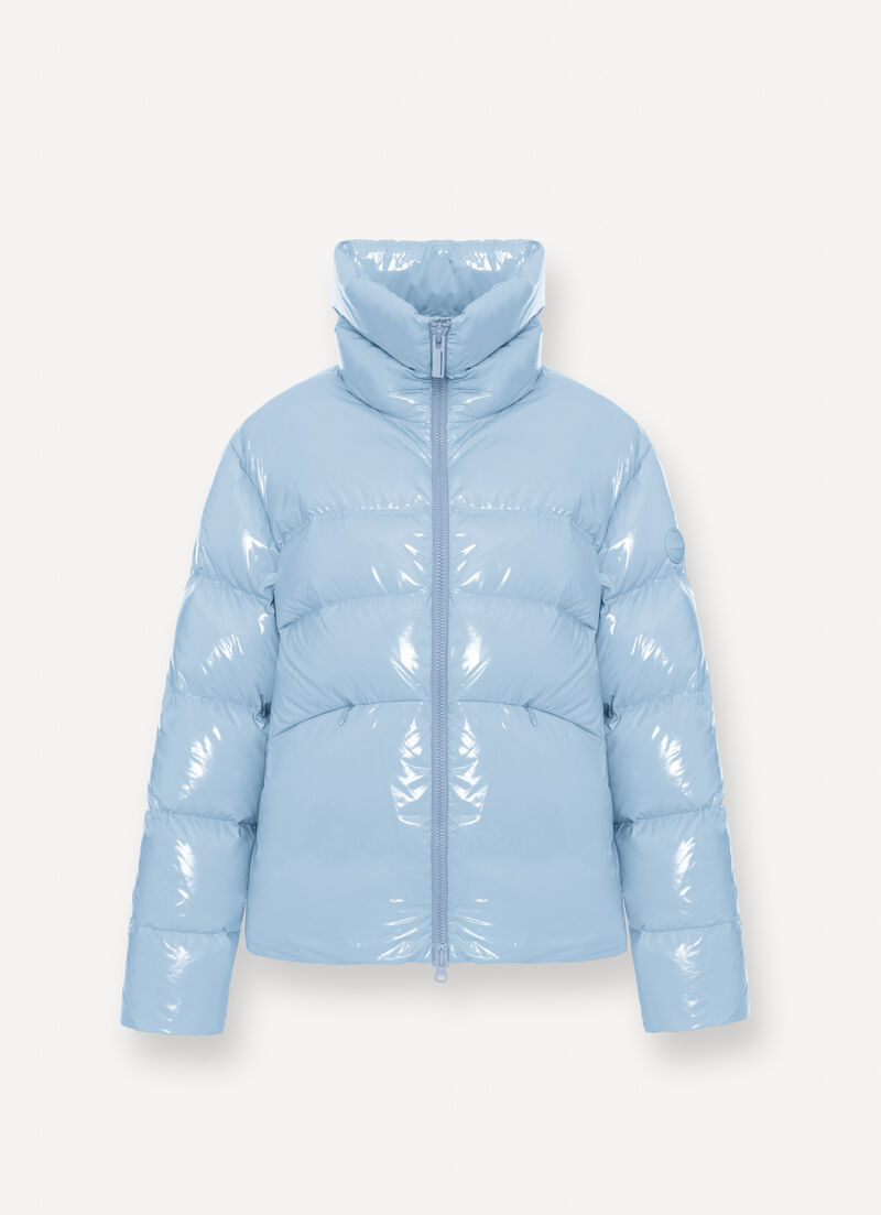 Glossy down jacket with high collar